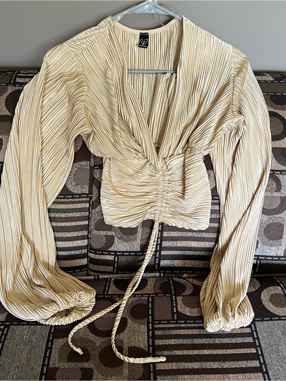 Windsor Pleated Wrap Drawstring Blouse - Cream